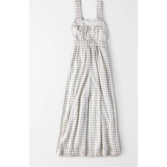 American Eagle White Linen Plaid Jumpsuit - Picture 11 of 11